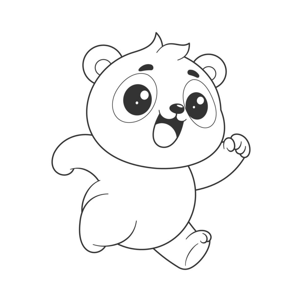 Fat panda is running happily for coloring vector