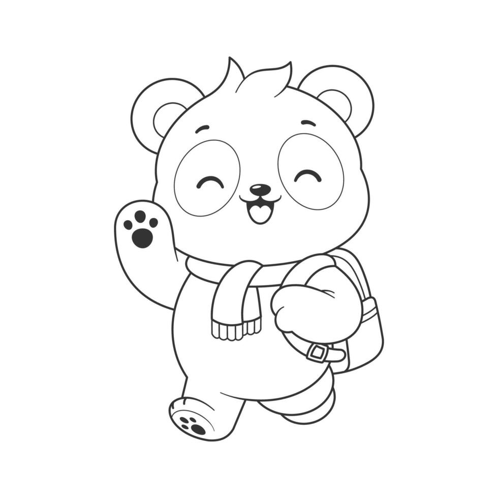 Panda getting ready to go to school for coloring vector