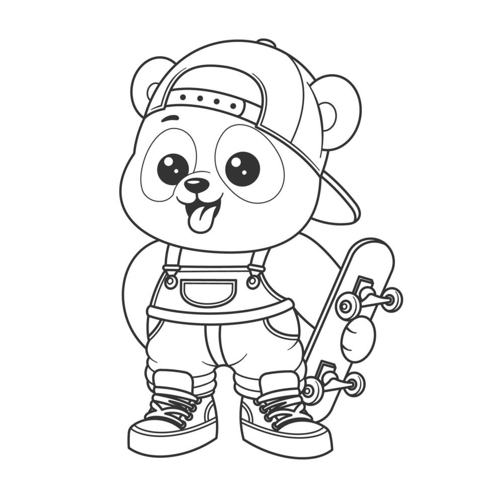 Cute panda wants to skateboard for coloring vector