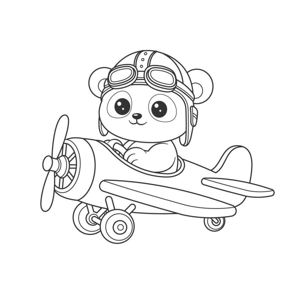 Panda riding airplane for coloring vector