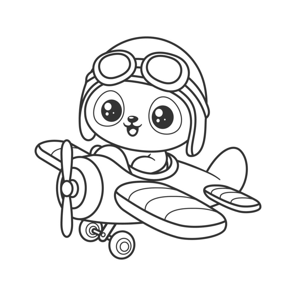 Panda riding a airplane kawaii, for coloring vector