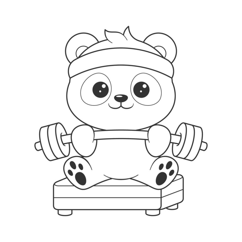 Cute panda is working out gym for coloring vector