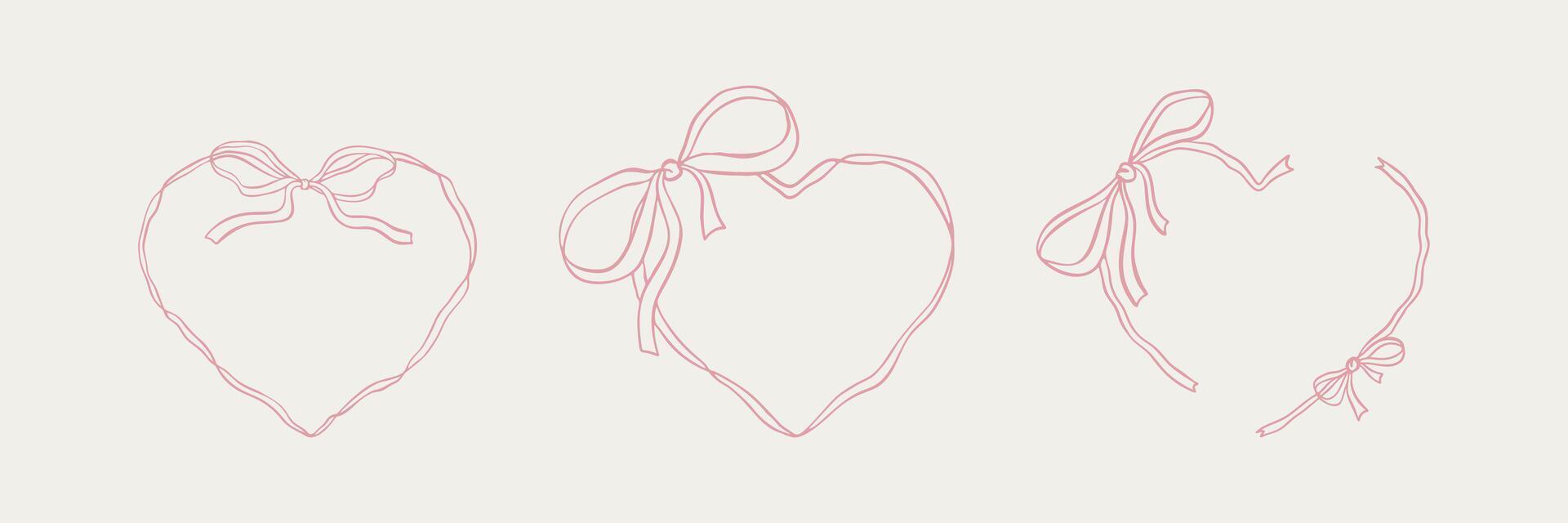 Set of handwritting boho heart ribbon frames. Wedding, ballet, coquette, flirtation, birthday invitation and gift, holiday celebration design elements. vector