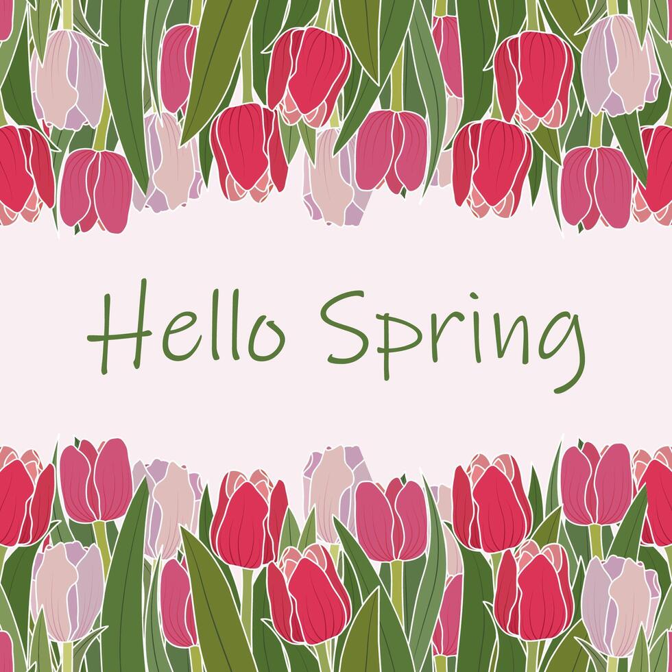 Hello Spring Tulip Flowers Frame Border Floral Background vector