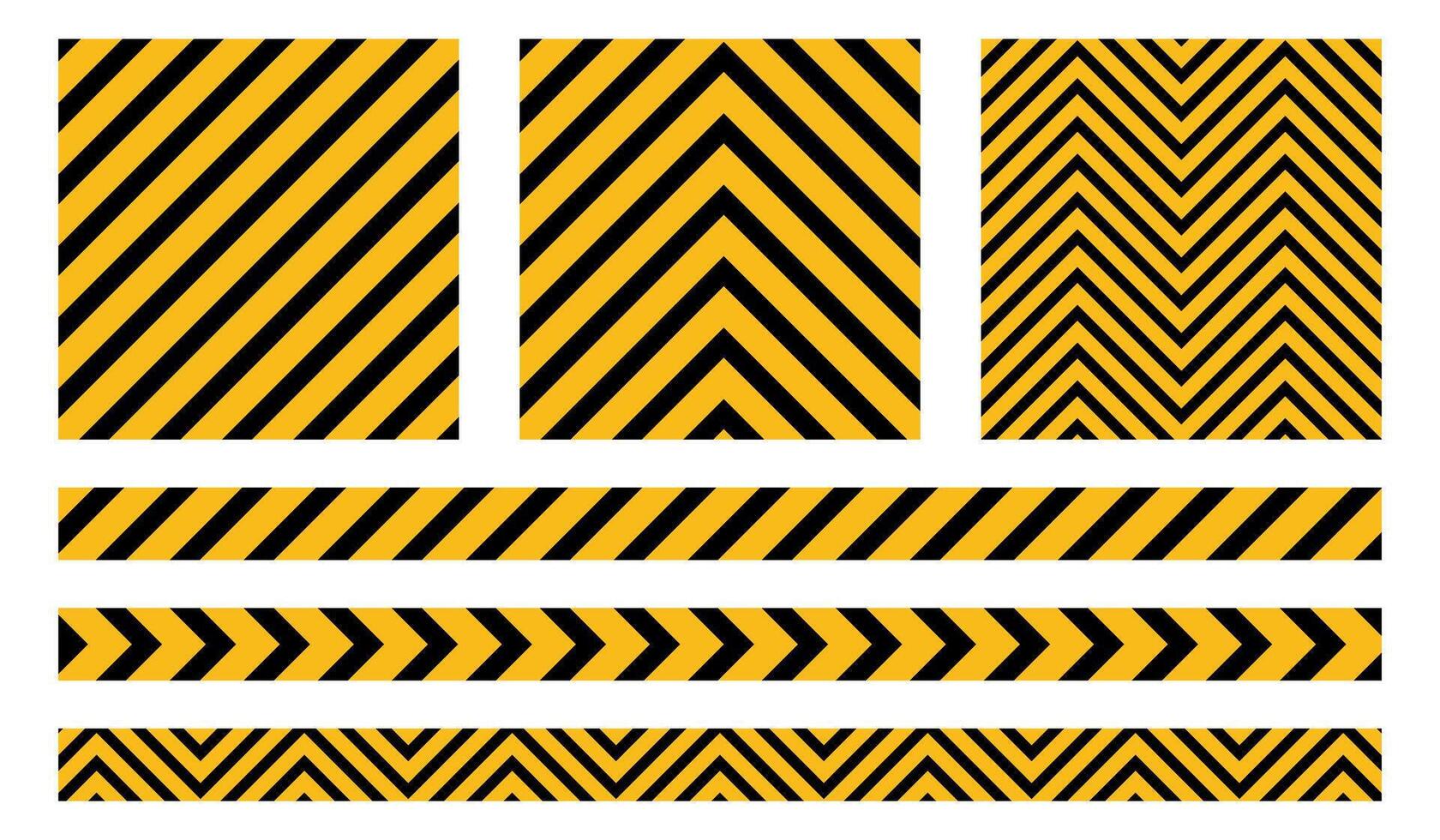 Set of Yellow and Black Diagonal and Chevron Striped Warning Tapes and Patterns for Safety, Construction, and Hazard Markings vector