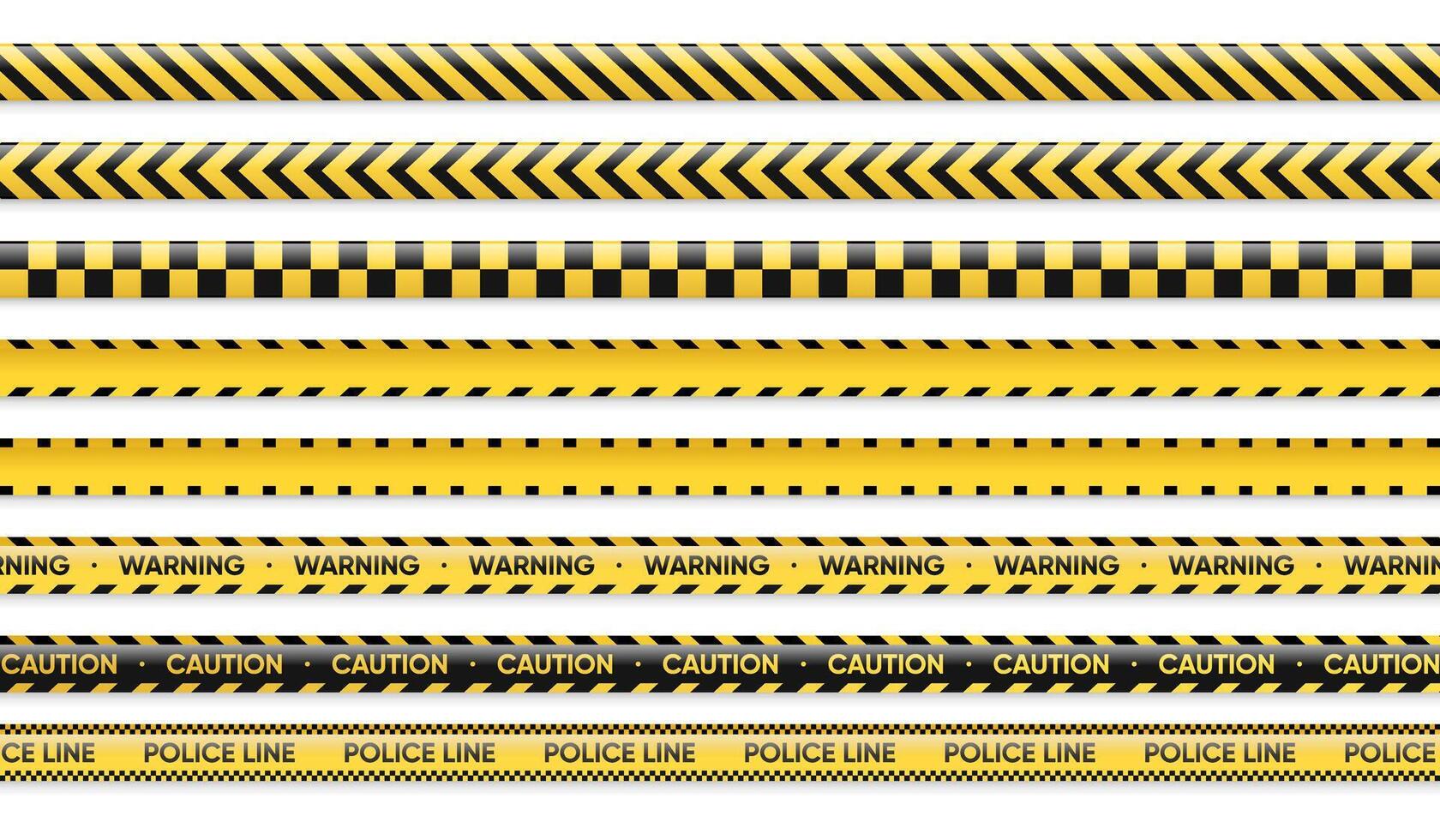Set of Yellow and Black Warning Tapes, Police Lines, Caution Barriers, and Danger Stripes for Crime Scene and Construction vector