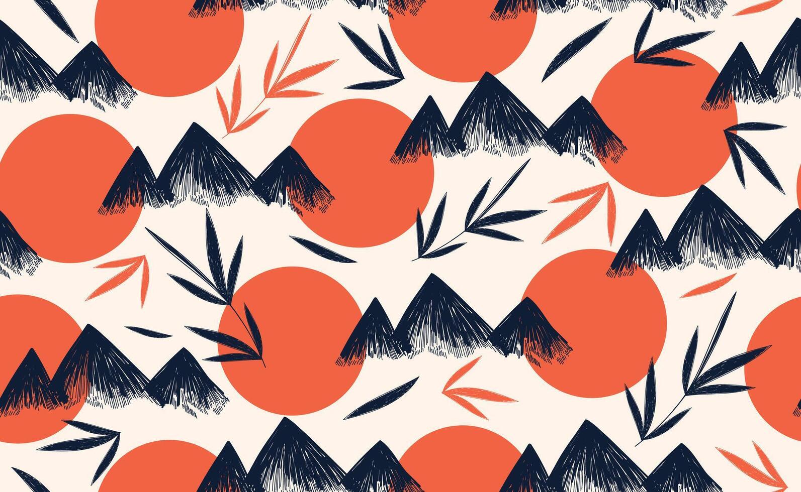 Japan landscape. Chinese seamless pattern in doodle style. Minimalist Japanese background with asian elements, simple texture. abstract illustration. vector