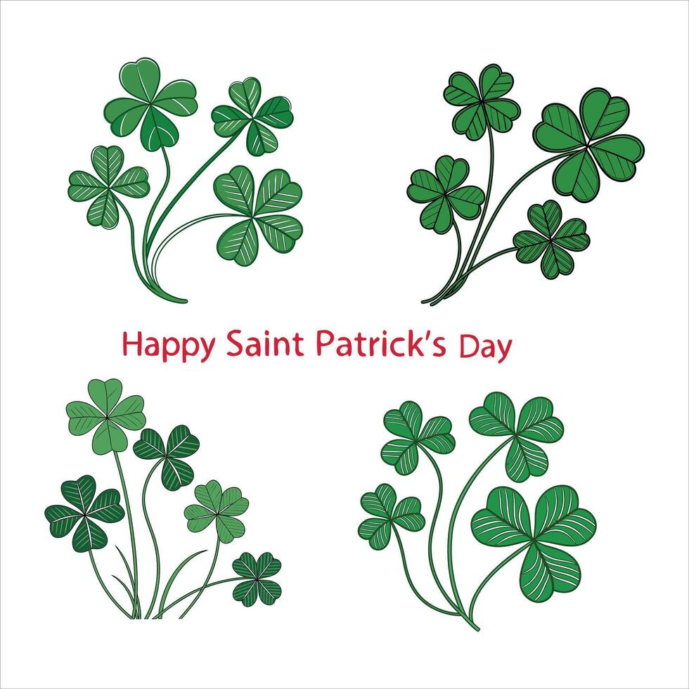 3d four-leaf clover set for Saint Patrick's Day. vector
