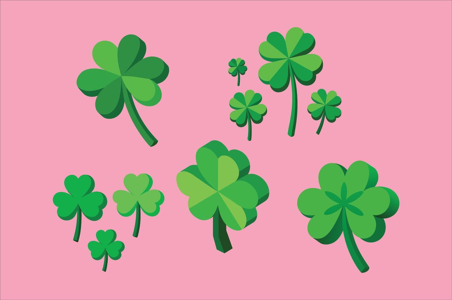 3d four-leaf clover greeting icon set for Saint Patrick's Day vector