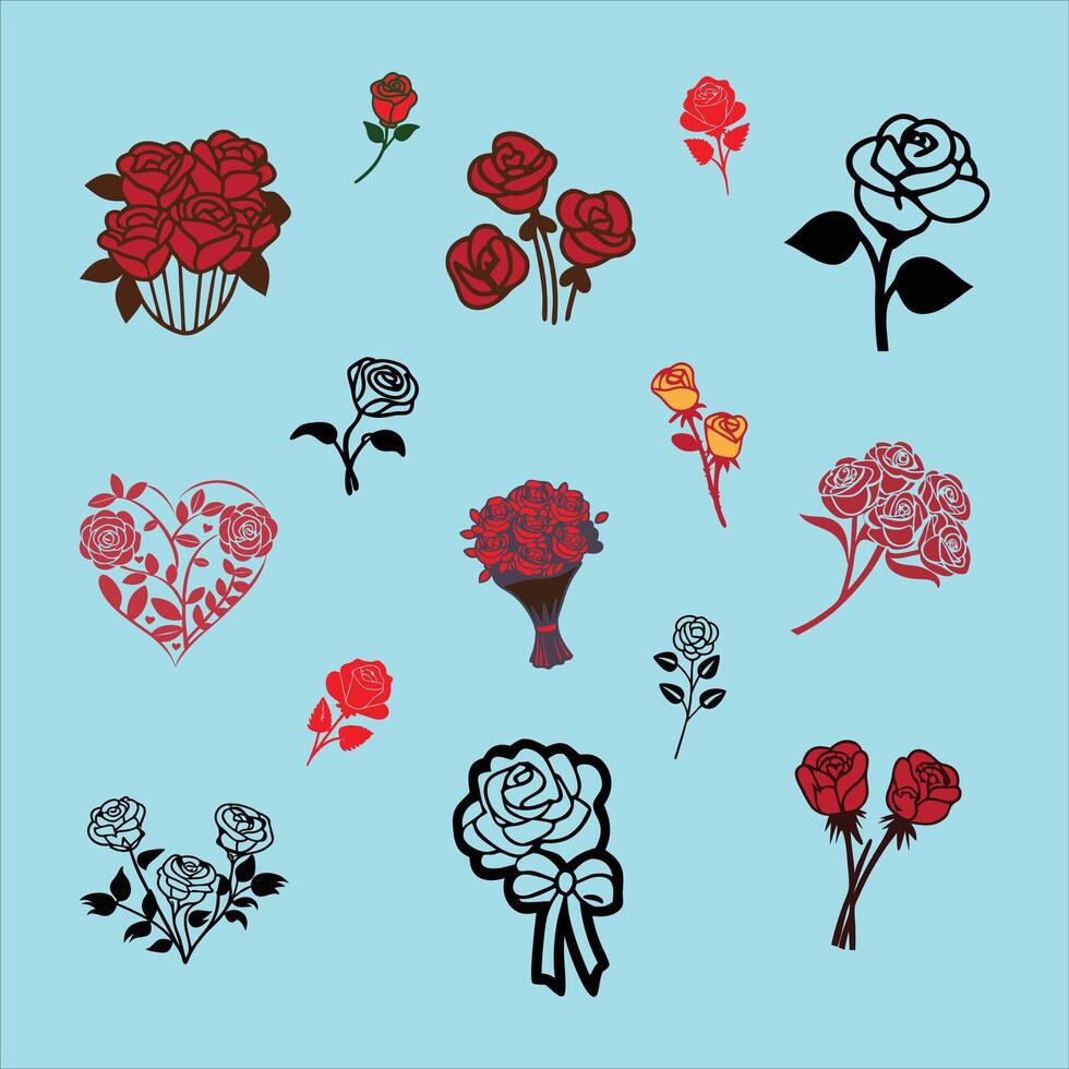 Wedding Rose Silhouette Set. vector