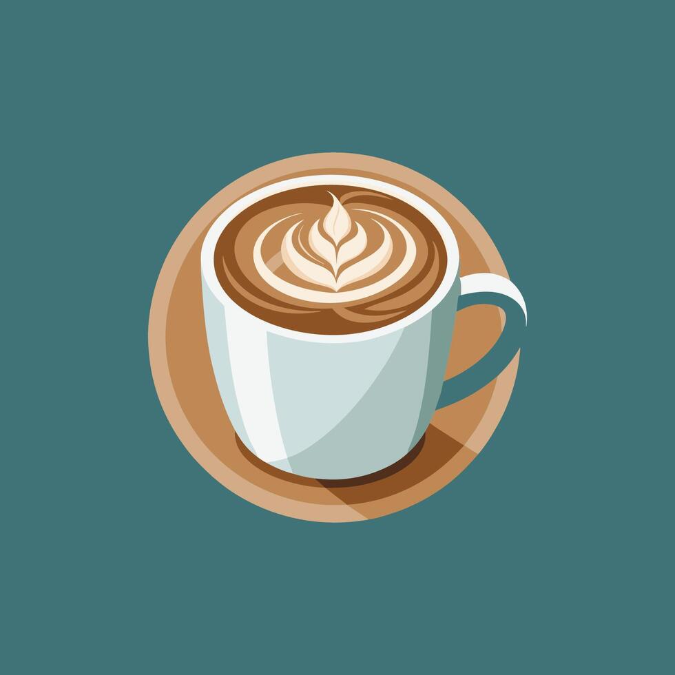 A cup of coffee with a latte art on a blue background vector