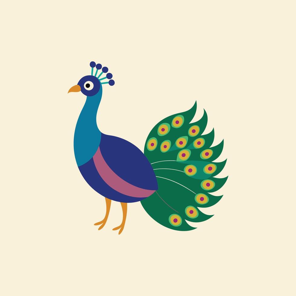 A colorful peacock standing on a beige background vector