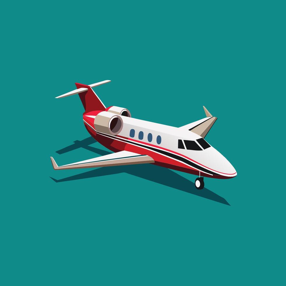 A red and white private jet on a blue background vector