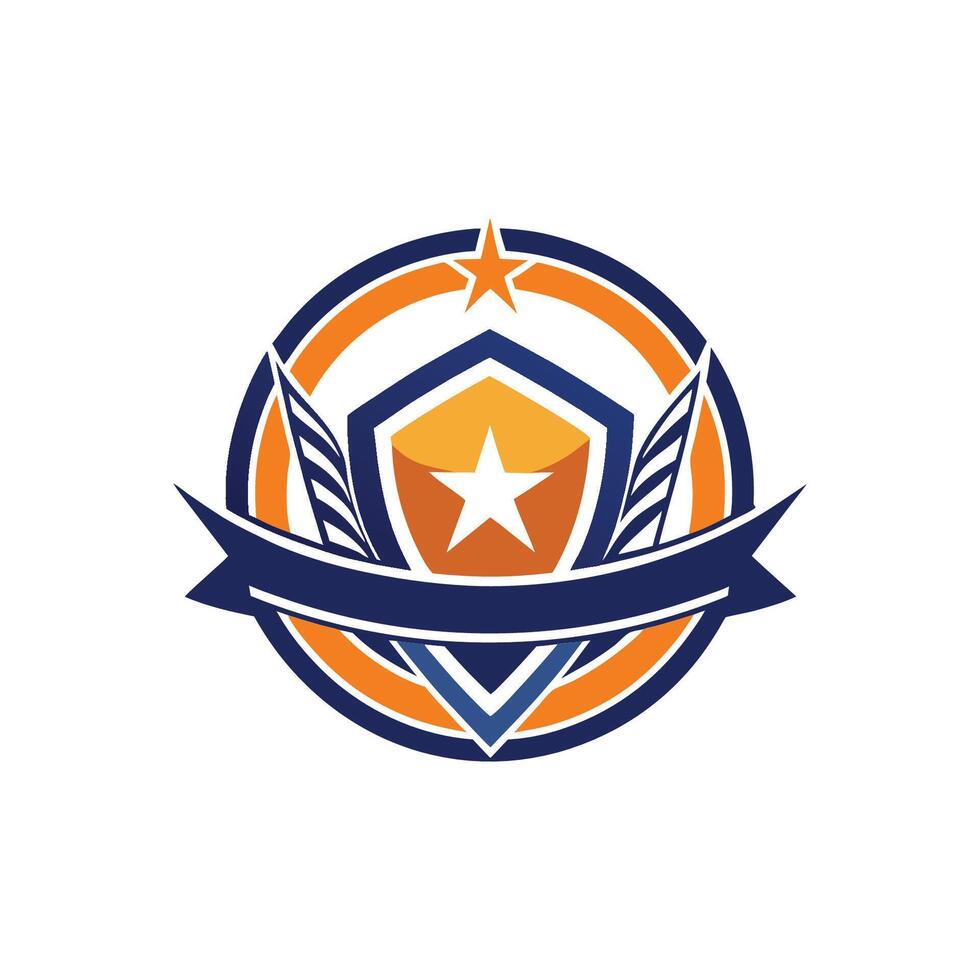 A shield with an orange star on it vector