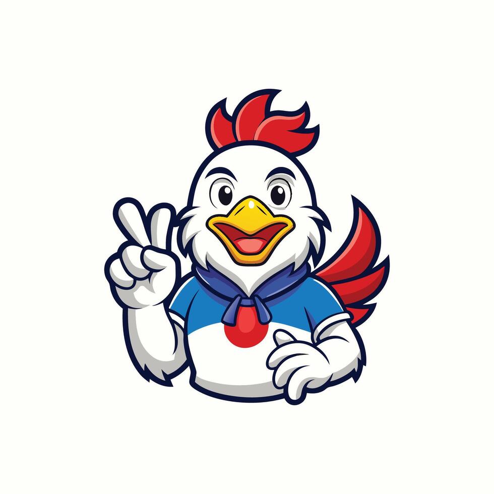 A cartoon chicken with a peace sign vector