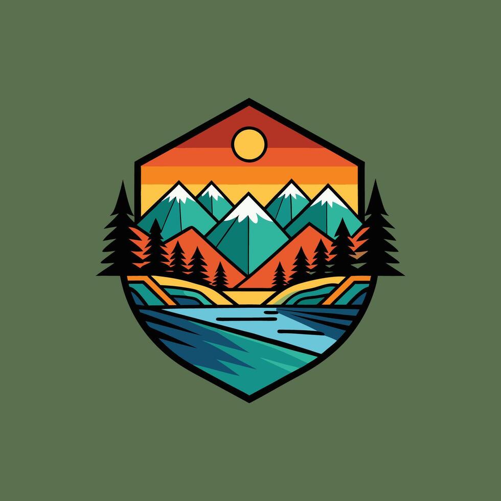 Mountain landscape with pine trees and river vector