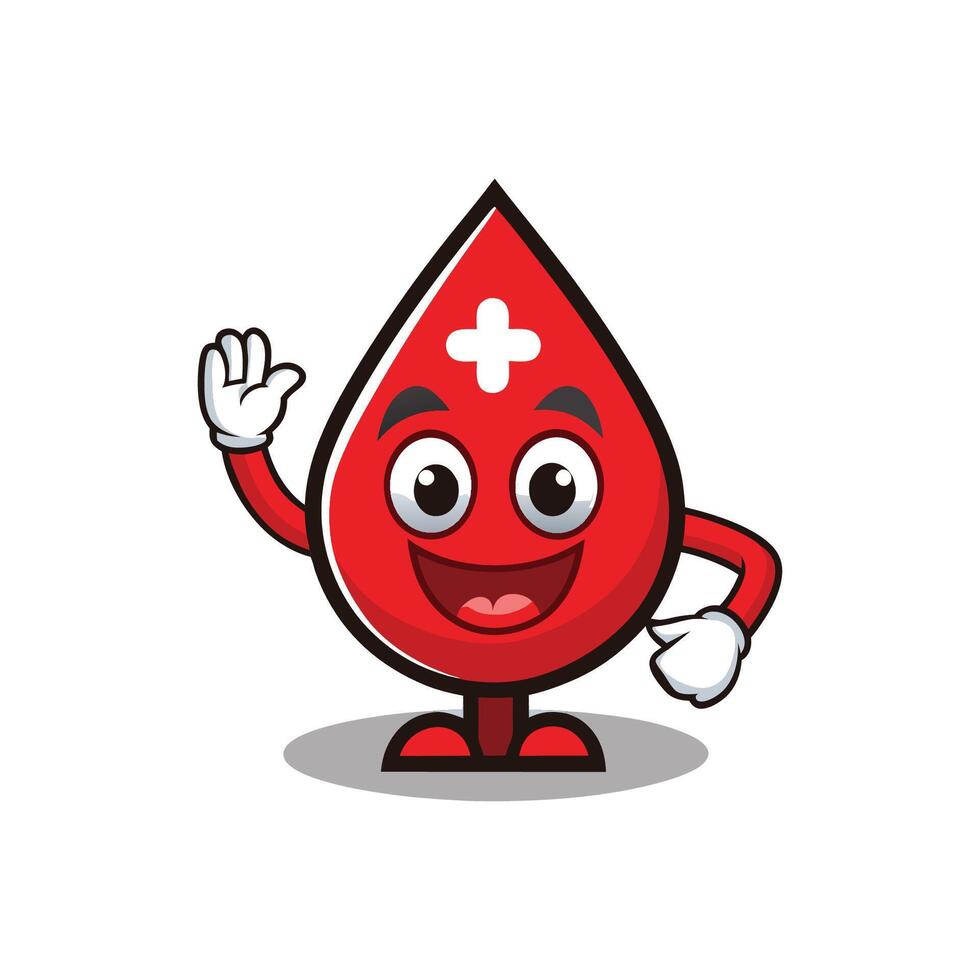 Blood drop cartoon mascot character with hands up vector