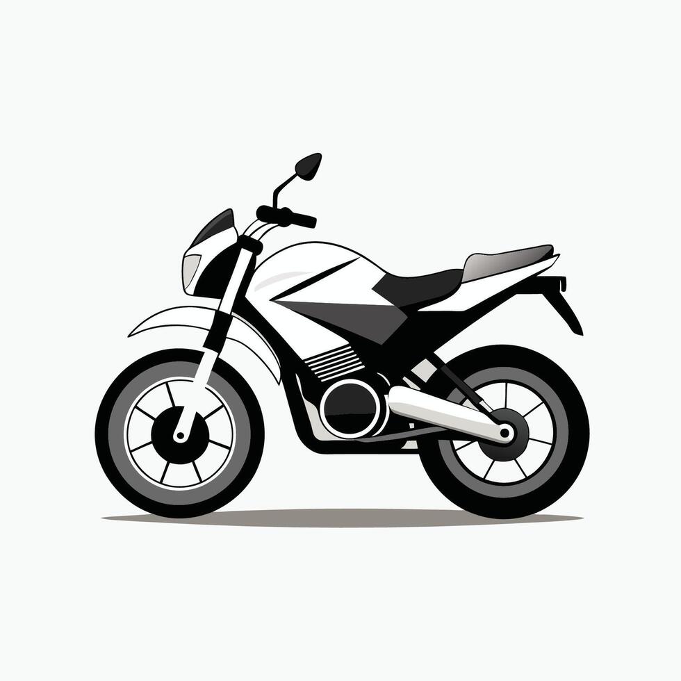 A motorcycle is shown in a flat style vector
