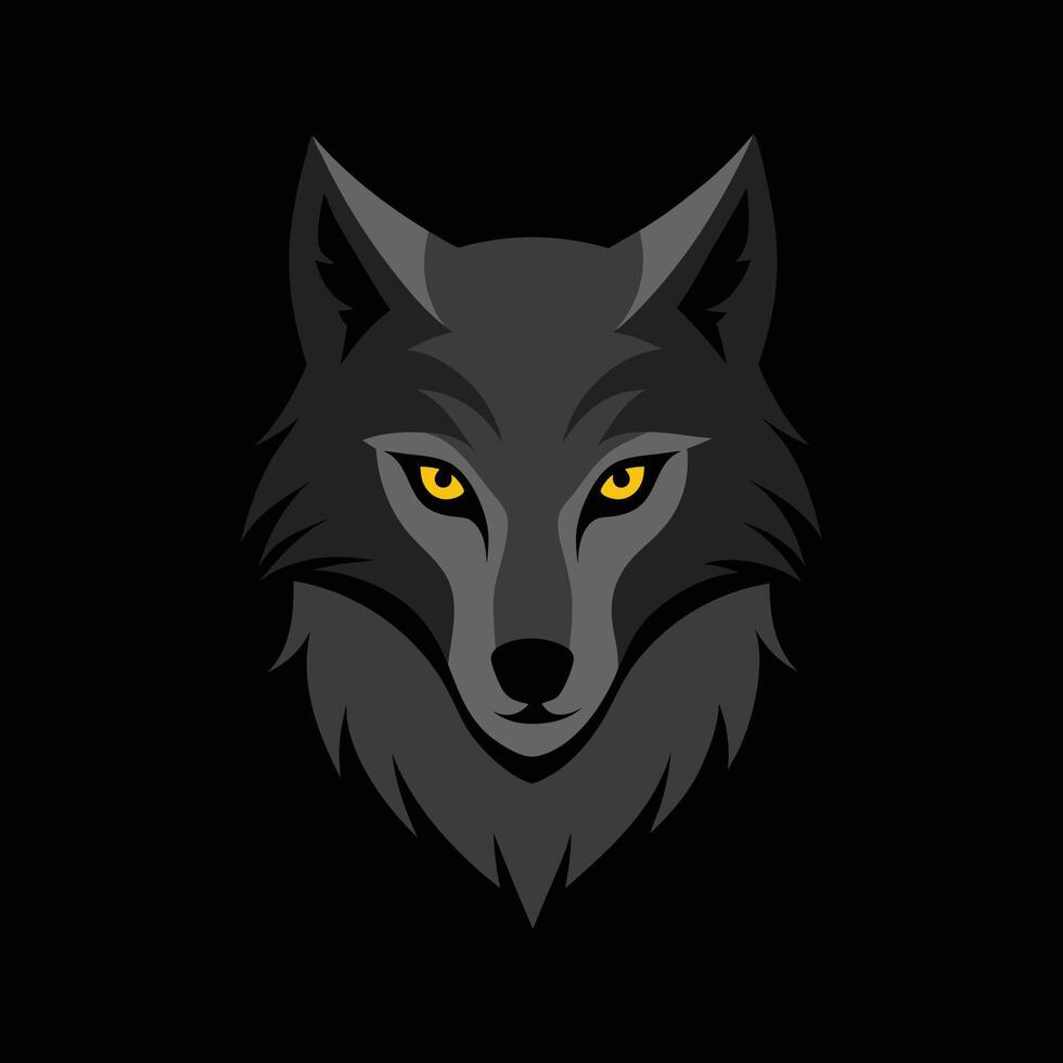 A wolf head with yellow eyes on a black background vector