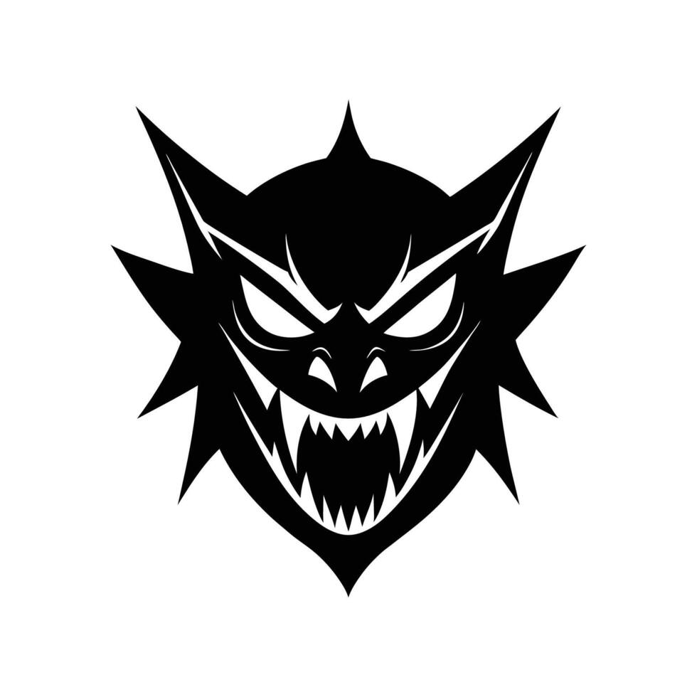 A black and white logo of a demon head vector