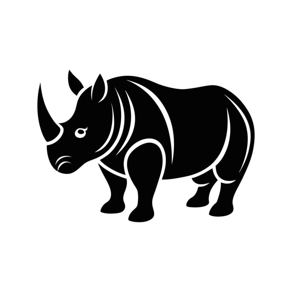 Rhino black silhouette on white background vector