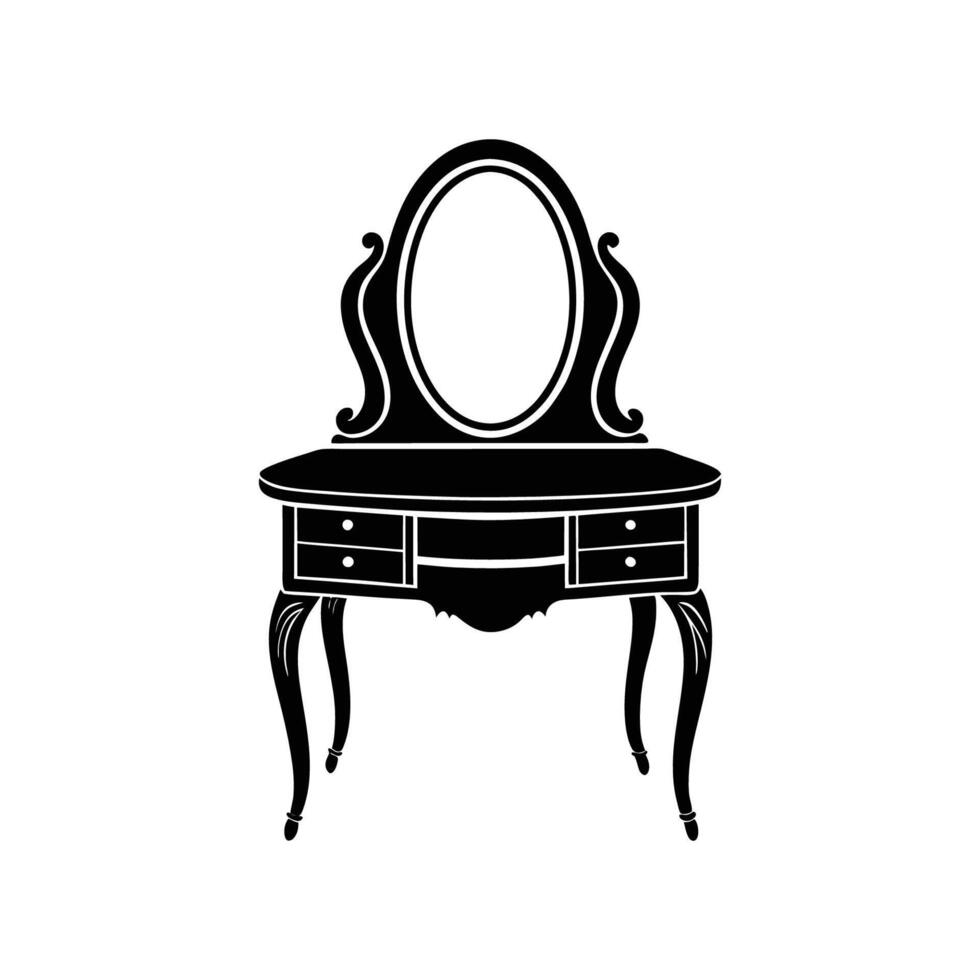 Black and white illustration of a dressing table vector
