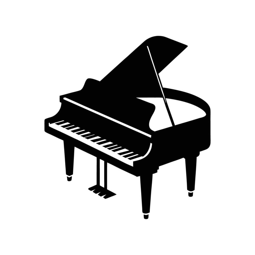 A black and white illustration of a grand piano vector