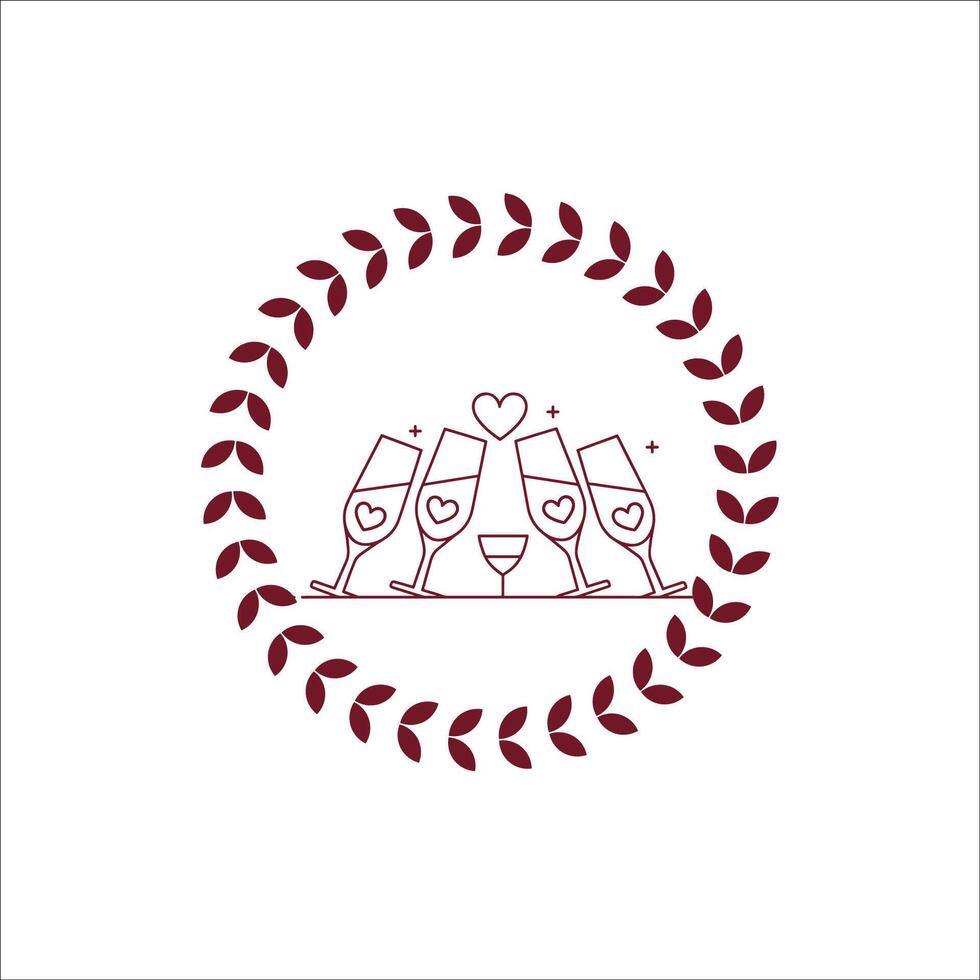 Romantic Wine Glasses with Hearts and Sparkles Line Art vector