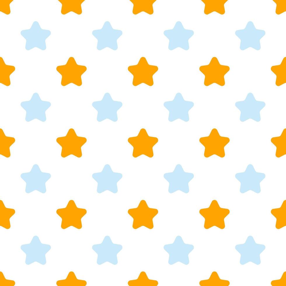 Seamless geometric pattern of small orange and blue stars on a white background vector