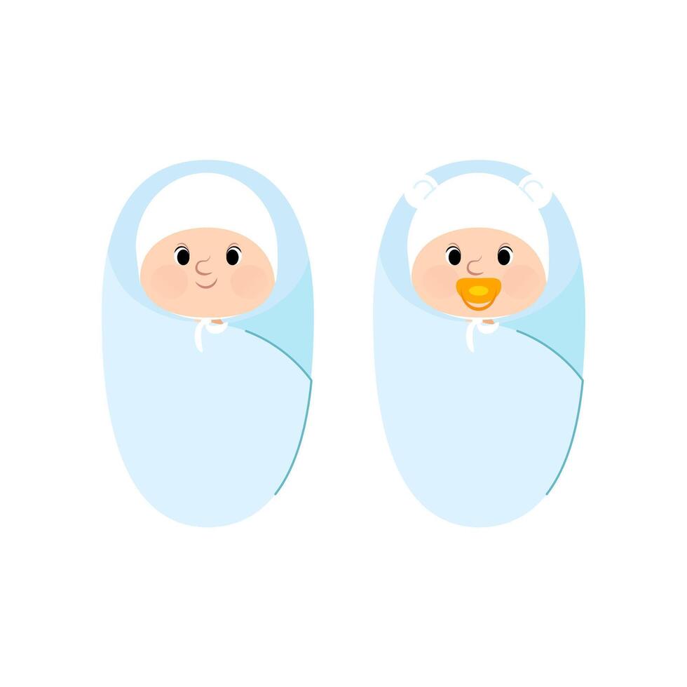 Set of little newborn boys in cute hats vector