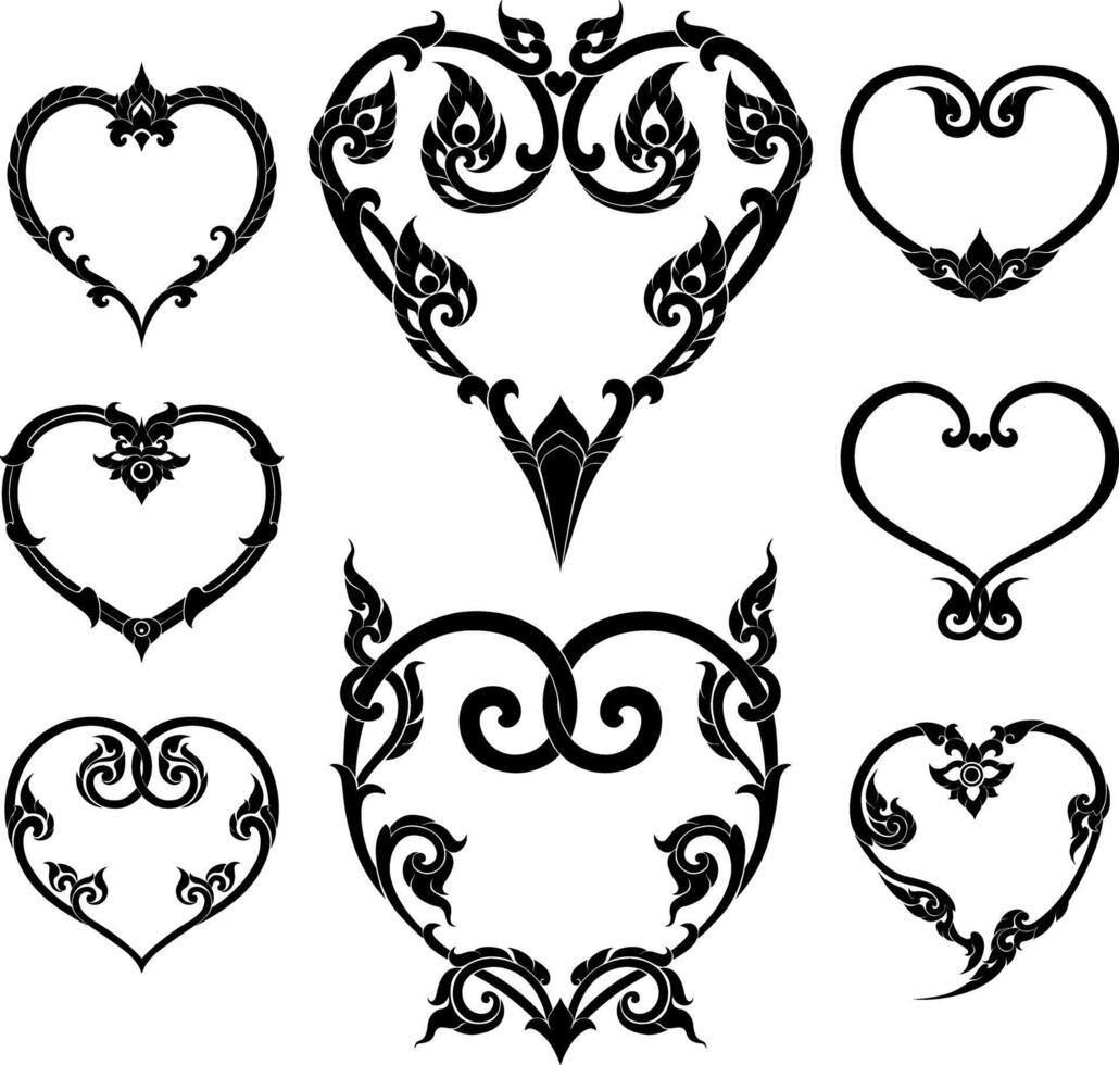 Elegant Thai Style Heart Patterns for Cultural Artwork Ideal for creating cultural gifts or greeting cards and unique illustrations vector