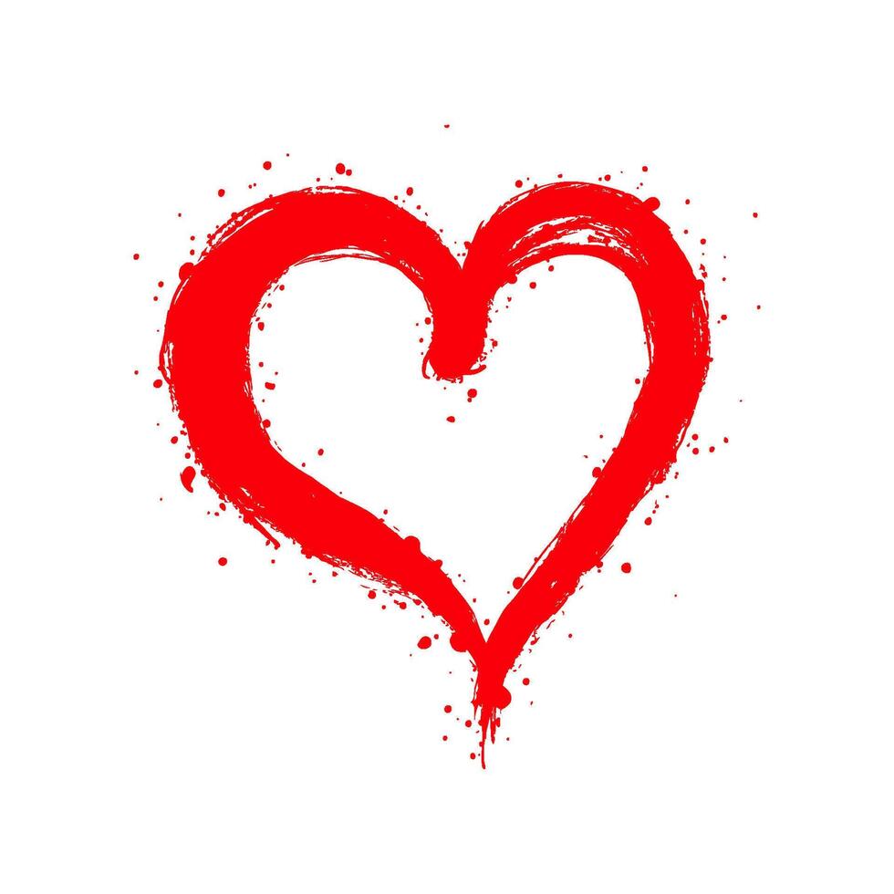 Red heart-shaped brush stroke with paint splatters on a white background. Concept of love, passion, and artistic creativity. Valentine's day illustration. vector