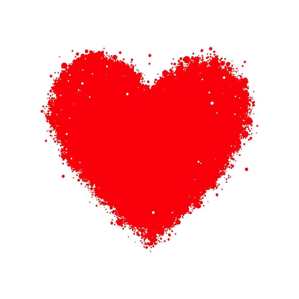 Red heart created using splatter effect, abstract artistic style, on a plain white background. Valentine's day illustration. vector