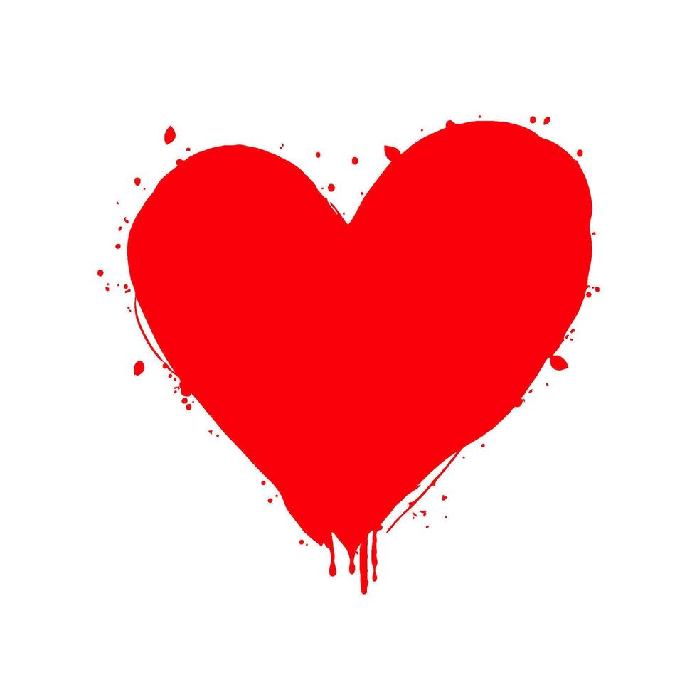 A red paint heart with dripping and splatter details, on a clean white background. Concept of love, passion, and artistic expression. Valentine's day, wedding illustration. vector