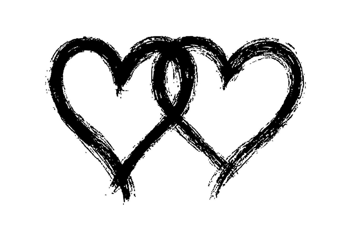 Two black brushstroke hearts intertwined, minimalistic artistic design on a white background, expressing love and connection. Valentine's day illustration. vector