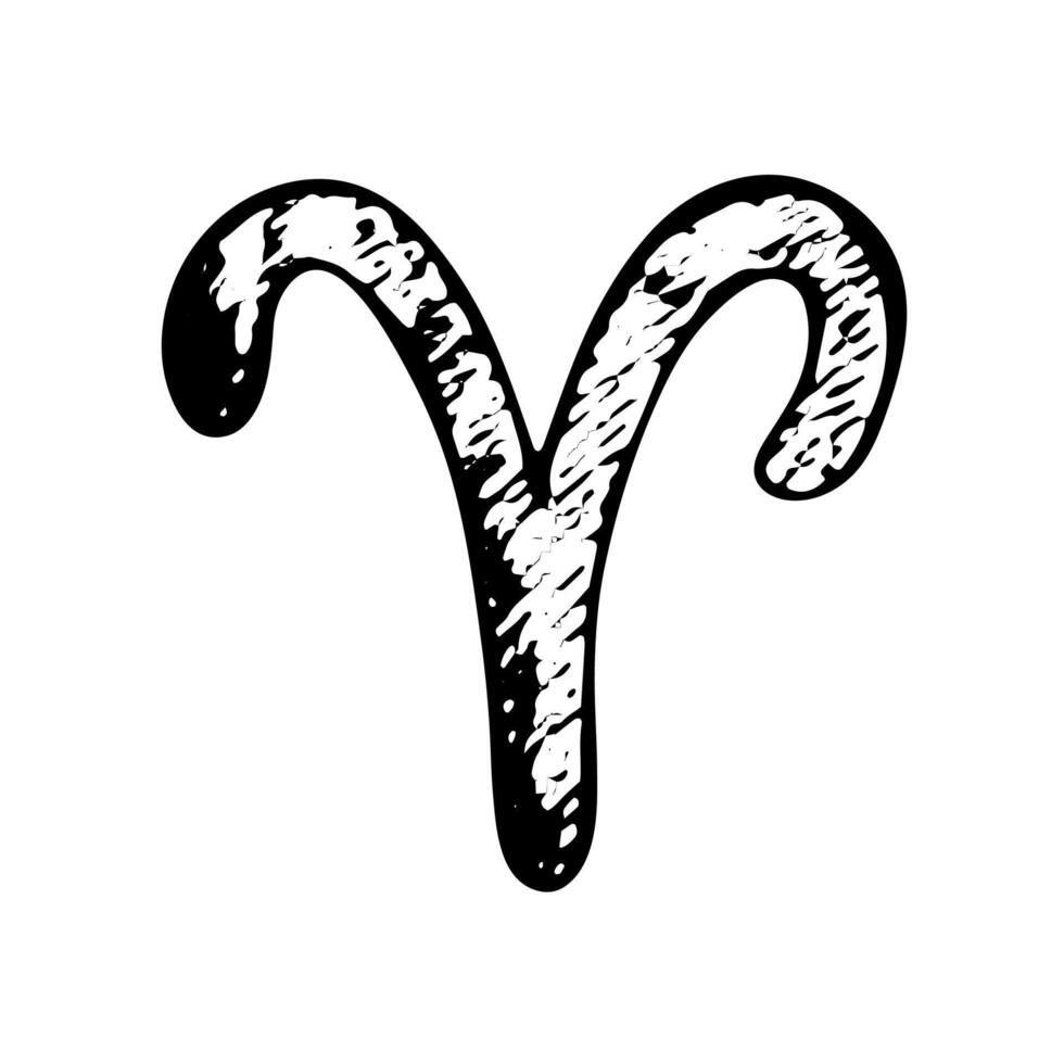 Hand drawn aries zodiac sign Esoteric symbol doodle Astrology clipart Element for design 3 vector