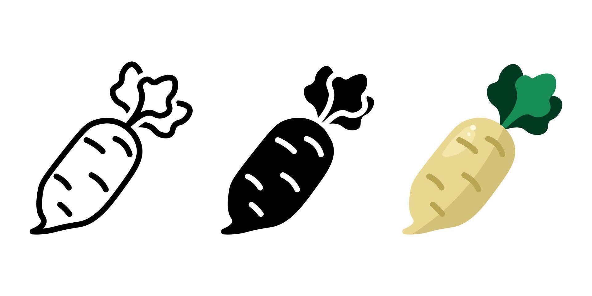 White radish icon. Daikon sign. Sugar Root vegetable illustration. Healthy eating and dieting pictogram. vector