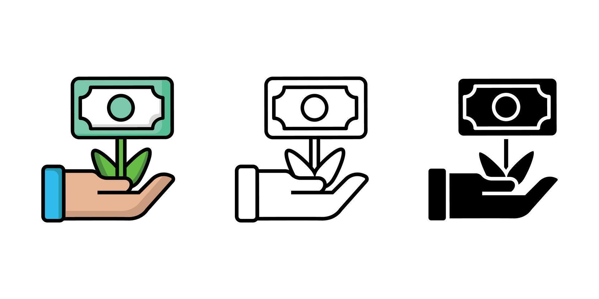 Money tree in human hand icon. Hand holding dollar tree sign. Cash plant symbol. vector