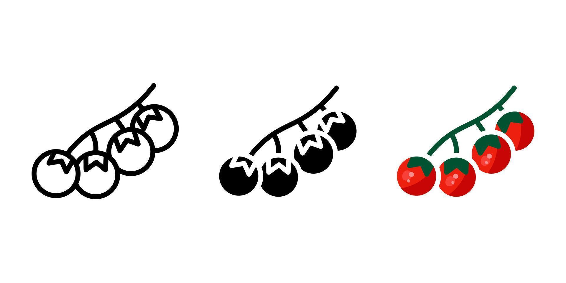 Cherry tomato color icon. Mini tomatoes bunch symbol. Red vegetable sign. Harvest crop pictogram. Healthy eating and dieting meal illustration. vector