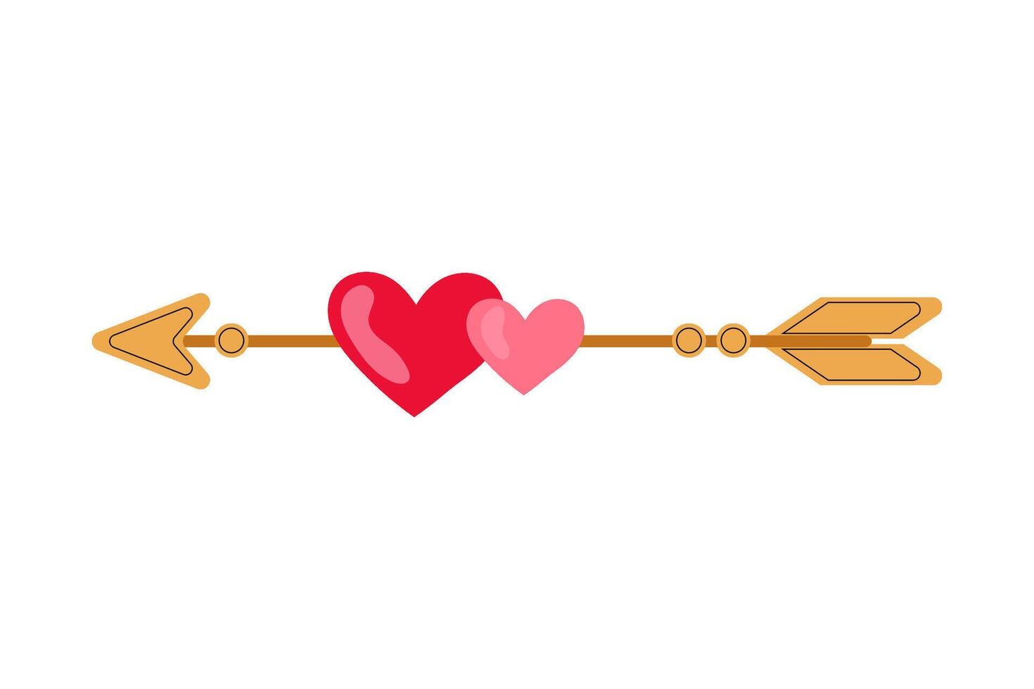Arrow icon with hearts. Golden arrow. Direction, path, aim. Flat illustration on white background. vector