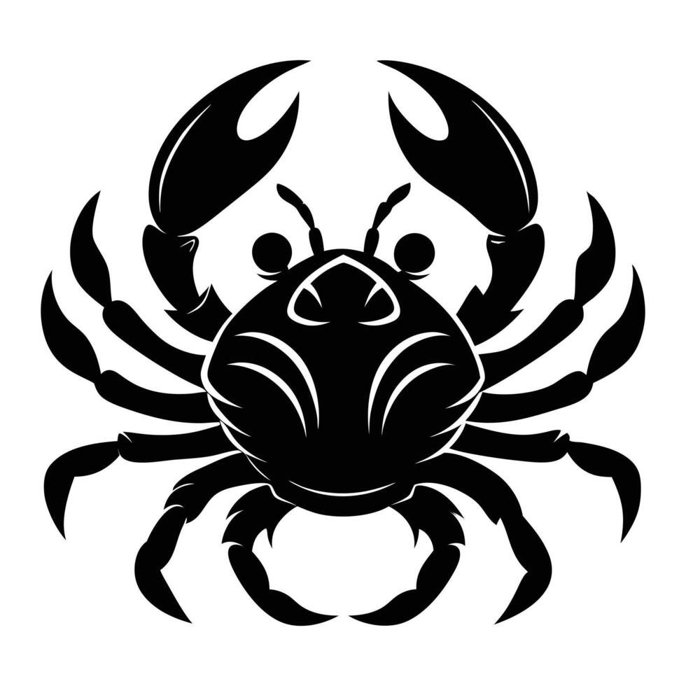 Black Crab with detailed claws and legs Silhouette vector