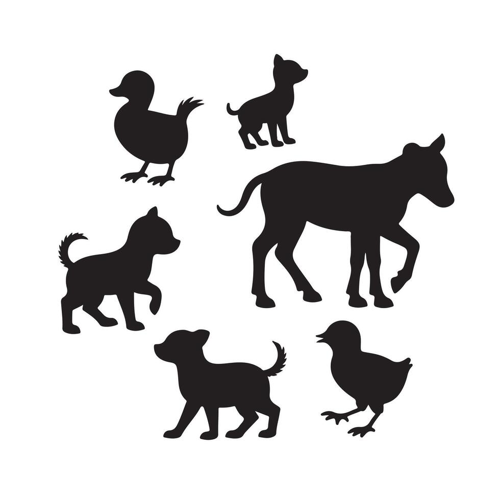 Countryside Animal Bundle Featuring Playful Dogs, Ducklings, and a Horse for Creative Projects vector