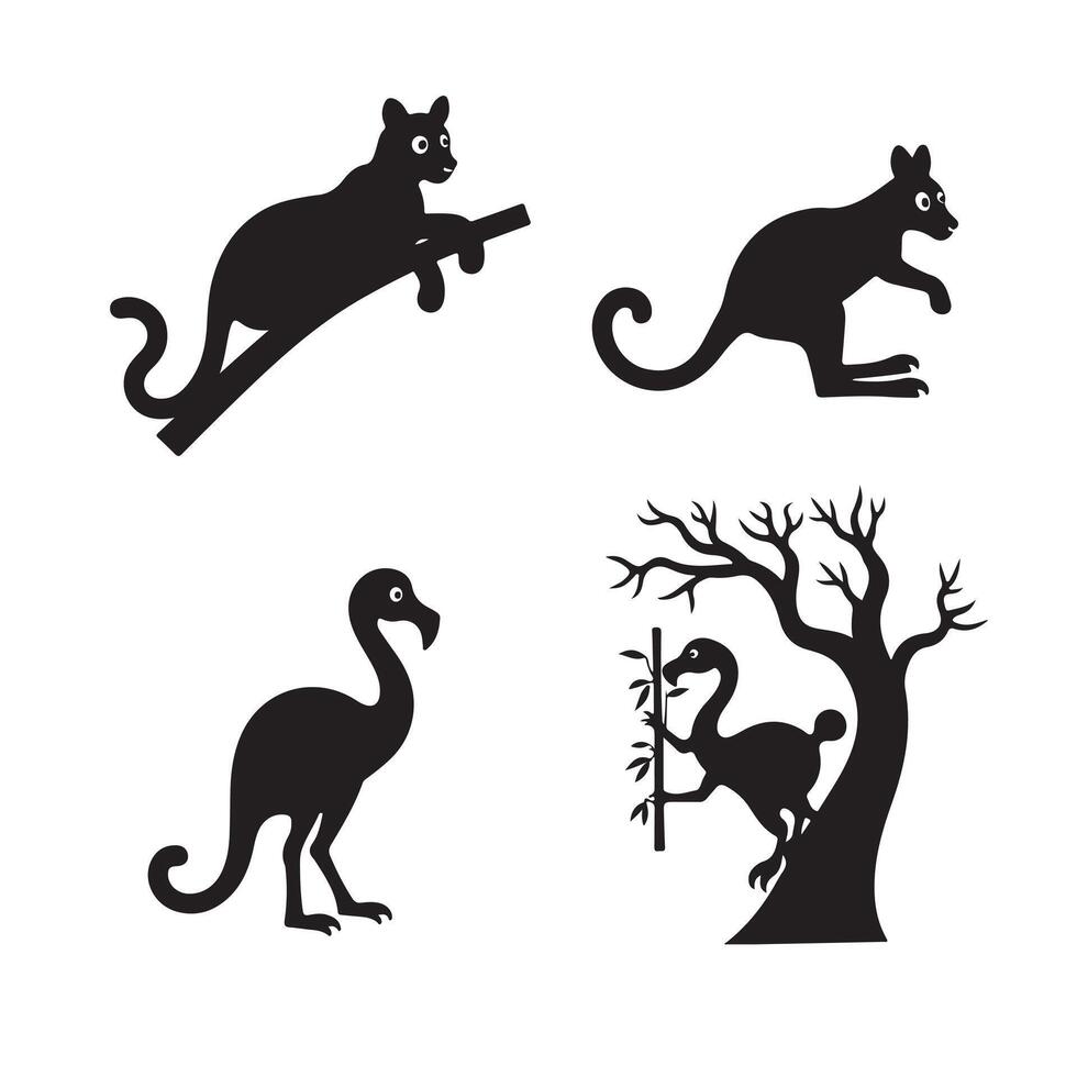Tree-Dwelling Creatures Like Monkeys, Birds, and Cats Featured in a Wildlife Silhouette Bundle for Nature-Inspired Art vector