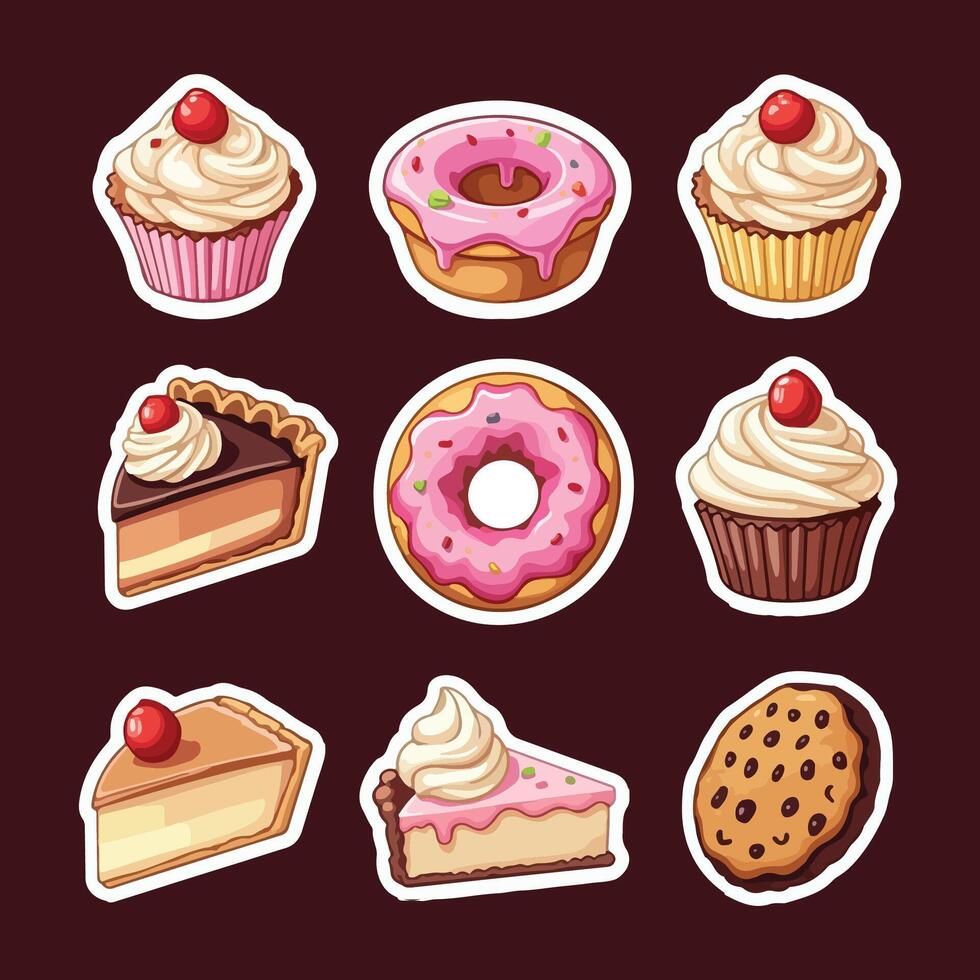 Dessert bundle featuring cupcakes, cakes, and pastries, ideal for sweet treats, bakery lovers, and dessert-themed designs. vector