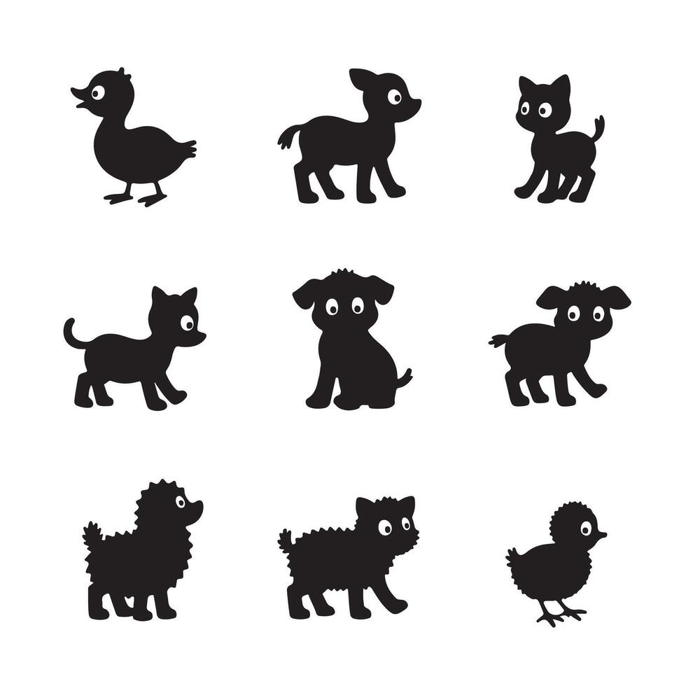 Small Animal Bundle Featuring Playful Kittens, Ducklings, and Puppies Perfect for Children's Art vector