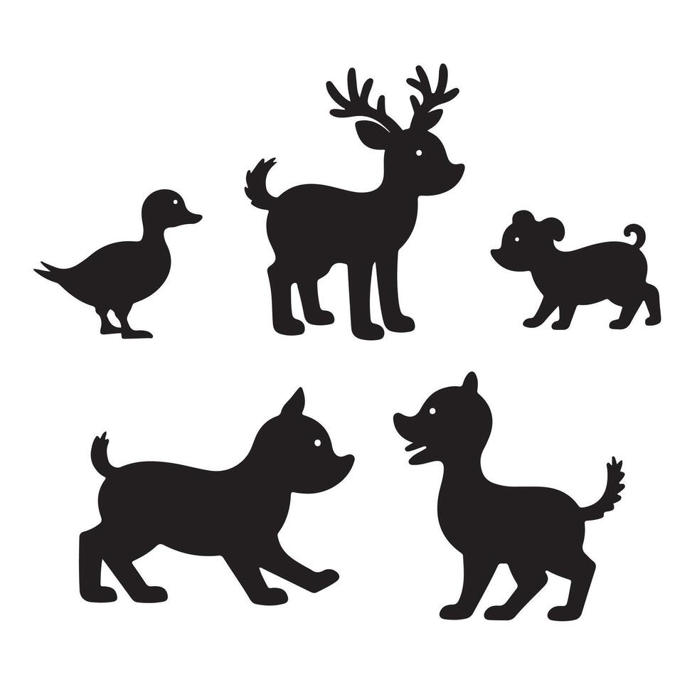 Cute Deer, Dogs, and Ducklings Gathered in a Charming Bundle for Animal-Themed Design Projects vector