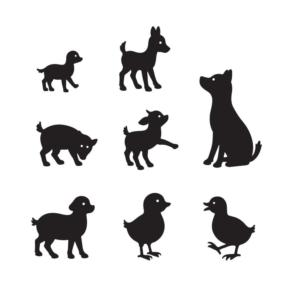 Baby Goats, Ducklings, and Playful Puppies in an Adorable Animal Bundle for Artistic and Children's Projects vector