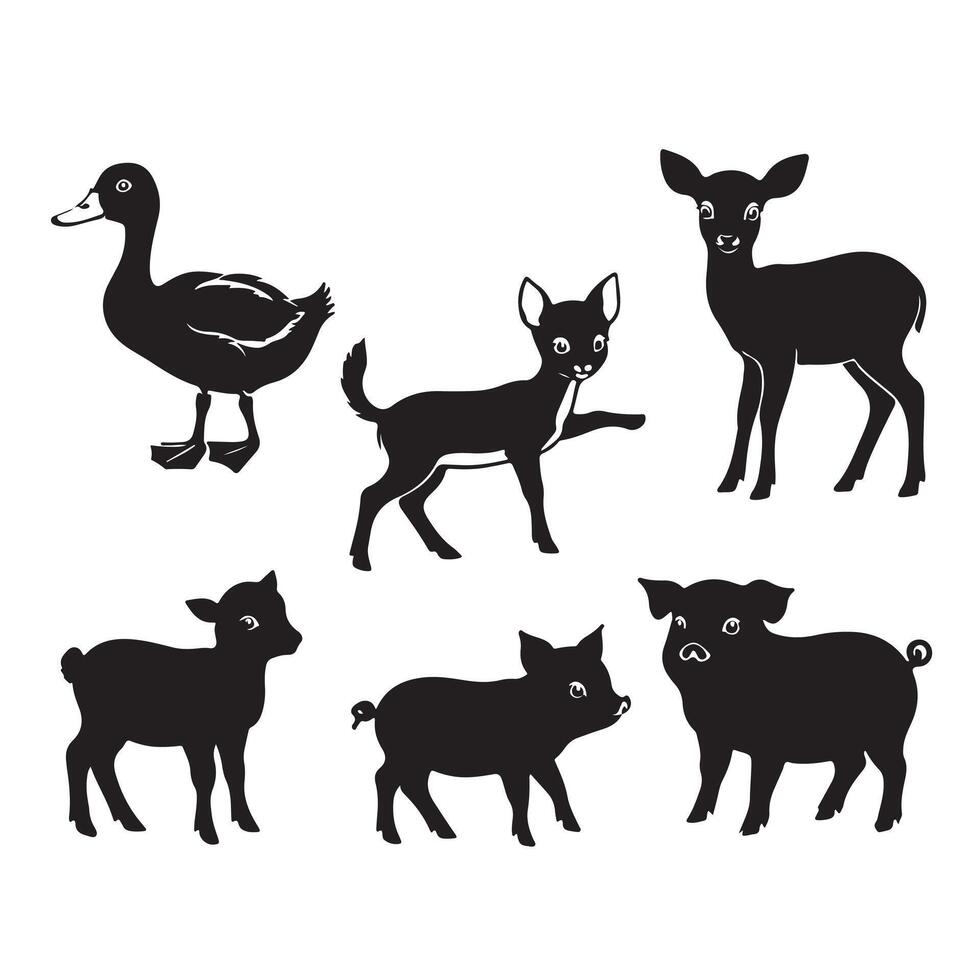 Adorable Animal Bundle Featuring Duck, Piglets, Fawns, and Baby Goats Perfect for Children's Art vector