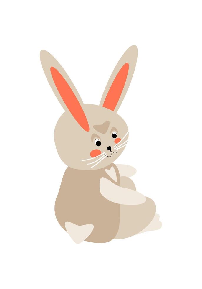 Sitting half-turned gray cartoon rabbit vector