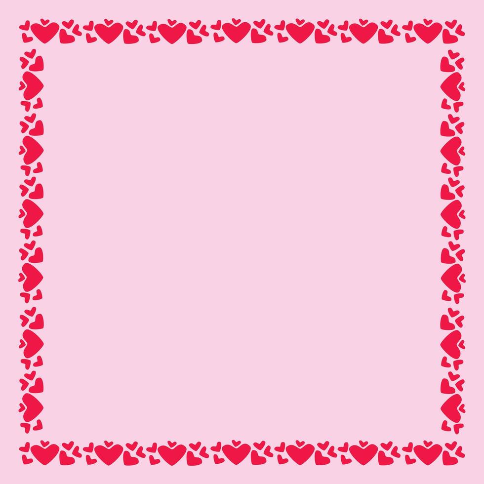 Pink square romantic background with frame of hearts vector